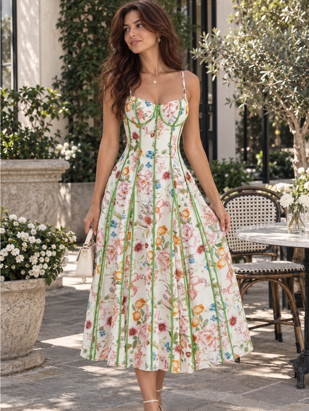 🌺COMMENSE Corset Seam Tropical Print Swing Dress